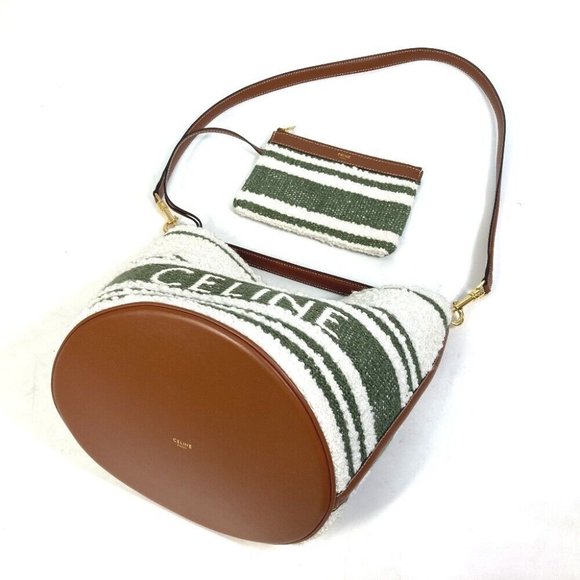 CELINE Bucket 16 (Saize) striped textile 2WAY Shoulder Hand Bag - Picture 11 of 16